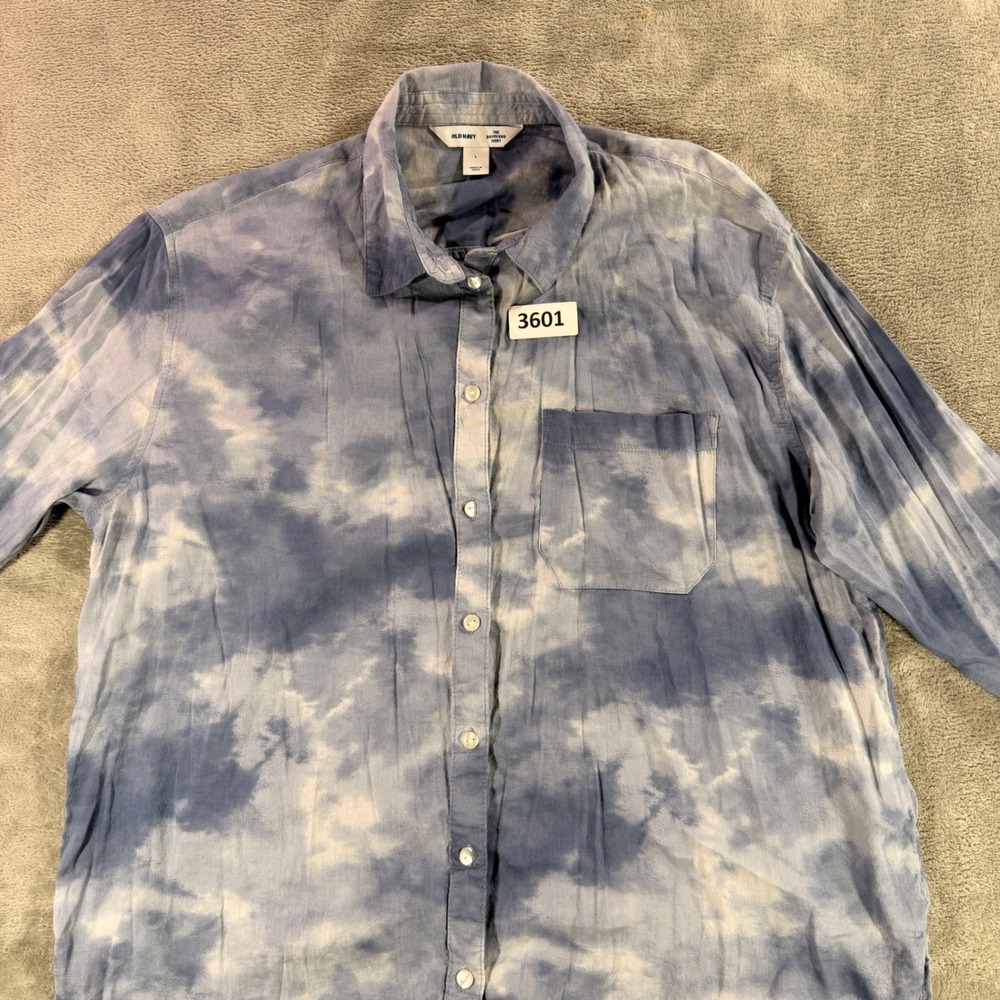 Old Navy The Boyfriend Shirt Women Large Blue Tie Dye Button Down Long Sleeve